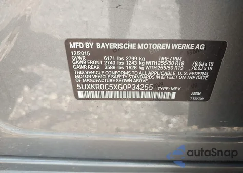 2016 BMW X5 xDrive35I from USA, damaged, VIN 5UXKR0C5XG0P34255